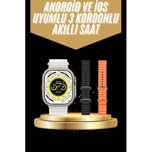 Mey İthalat® Yeni Nesil 3 Kordonlu Kol Saati 49 MM Amoled Ekran Akıllı Saat