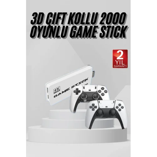 Mey İthalat® yeni nesil 3D 4K 2000 Oyunlu Game Stick Oyun Konsolu Çift Konsol
