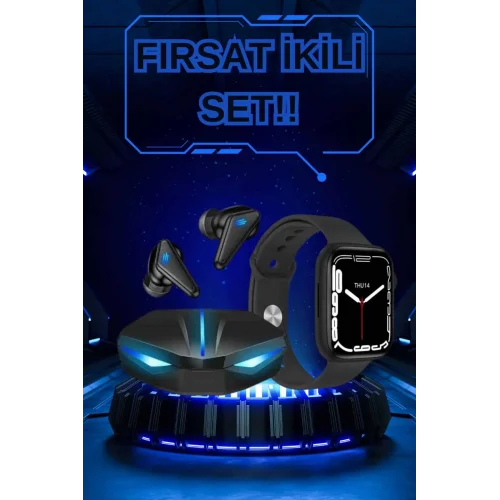 Mey İthalat® Yeni Nesil Akıllı Saat ve Kablosuz Kulaklık Kampanyası İkili Set Bluetooth Bağlantılı
