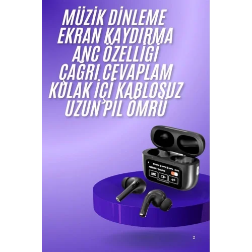 Mey İthalat® Yeni Nesil ANC Özellikli Çağrı Cevaplayan Dokunmatik Ekranlı Bluetooth Kulaklık Siyah