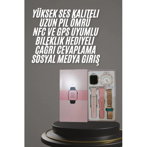 Mey İthalat® Yeni Nesil Kadın Akıllı Saat Rose Gold Android ve İos Uyumlu