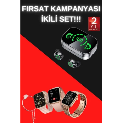 Mey İthalat® Yeni Nesil Kaliteli Akıllı Saat ve Kablosuz Bluetooth Kulaklık  Yüksek Ses Kaliteli