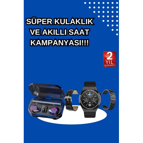 Mey İthalat® Yeni Nesil Kampanyası Bluetooth Bağlantılı Akıllı Saat ve Kablosuz Kulaklık Dijital Göstergeli