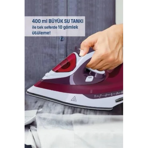 Mey İthalat® Yeni Nesil Kırmızı Buharlı Ütü 2200 Watt Seramik Tabanlı Yüksek Buhar Gücü