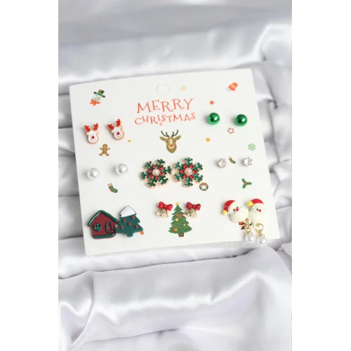 Mey İthalat® Yılbaşı Temalı 8 Çift Küpe Seti