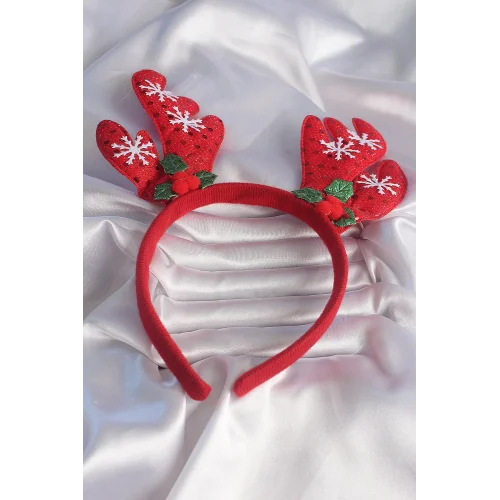 Mey İthalat® Yılbaşı Temalı Kar Tanesi İşleme Detay Geyik Boynuzu Figürlü Taç