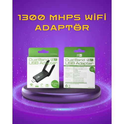 Mey İthalat® Yüksek Hızlı 1200 Mbps Çift Bant USB WiFi Adaptör – Güçlü Sinyal, Geniş Uyumluluk