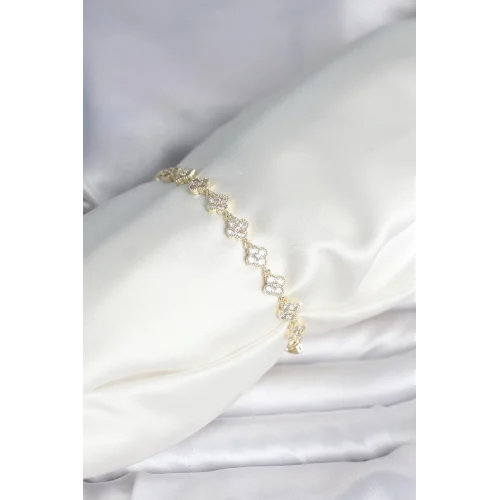 Mey İthalat® Zirkon Taşlı Pirinç Yonca Model Bileklik