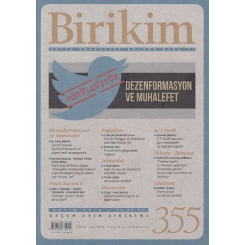 Birikim Aylık Sosyalist Kültür Dergisi Sayı: 355 Kasım 2018