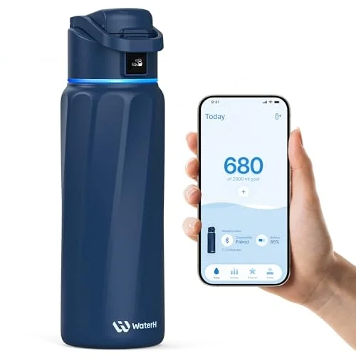 Boost Yalıtımlı Paslanmaz Çelik Akıllı Su Şişesi, 32 oz Bluetooth Akıllı İzleyici ve İçki Hatırlatma (Mavi)