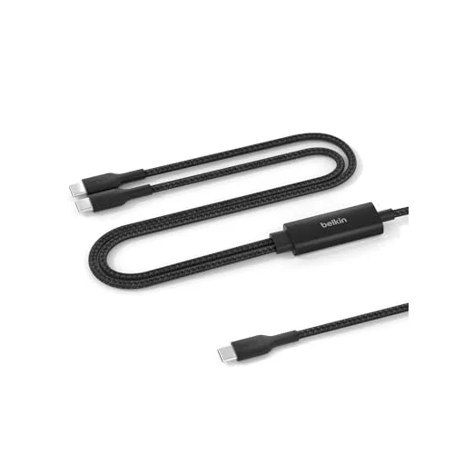 BoostCharge Pro 2’si 1 Arada 140 W USB-C - USB-C Şarj Kablosu, Örgülü Çift Şarj Kablosu, Akıllı Güç Paylaşımı ile Hızlı Şarj, MacBook, iPhone, iPad, Samsung, Pixel ve Daha Fazlası İçin, Siyah