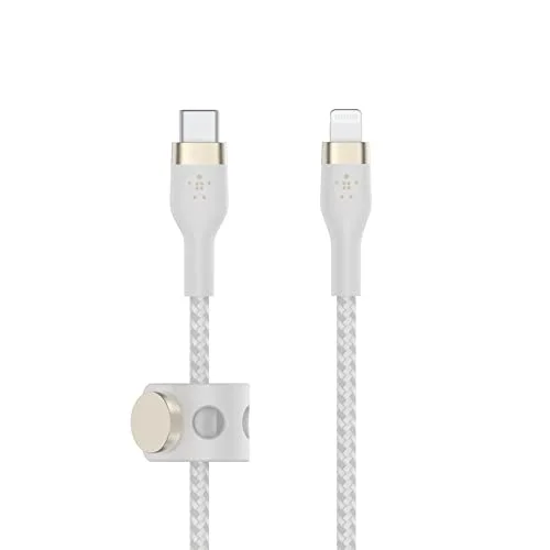 BoostCharge Pro Flex örgülü USB-C/Lightning kablosu, 1 m, MFI sertifikalı, 20 W, hızlı şarj için, PD Power Delivery ile, iPhone 14/14 Plus, 13, 12, Pro, Max, mini gibi cihazlar için, beyaz
