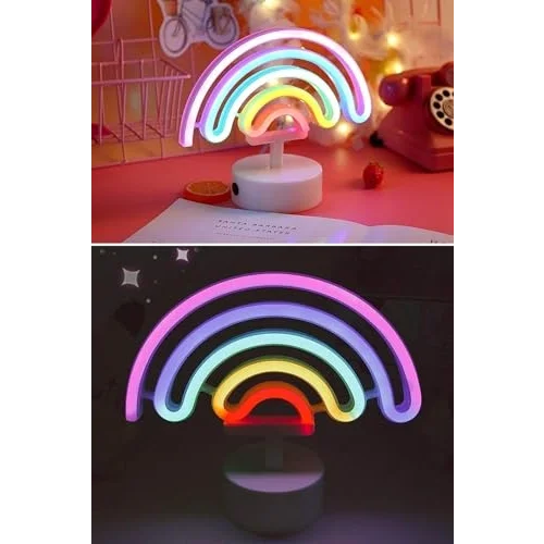 BUFFER Gökkuşağı Neon LED Işık, Renkli Plastik Masaüstü Dekoratif Ambiyans Aydınlatması, USB Beslemeli