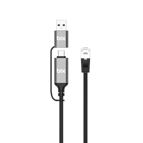 C6AC15 2in1 USB-A & Type-C to RJ45 1000Mbps Gigabit Ethernet Dönüştürücü CAT6 Kablo 1.5 Metre Thunderbolt 3/4/5, Mac/Windows/iPad/Android Uyumlu