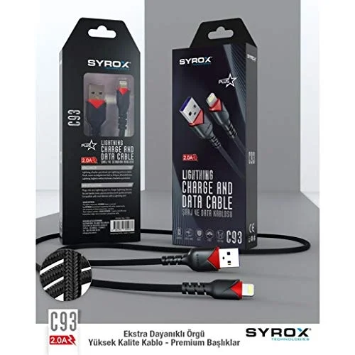 C93 2.0 MAH İPH 1 MT GÜL DESENLİ KABLO Araç Şarjı, Siyah