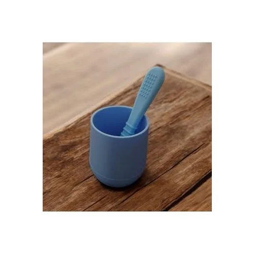 CKM silikon 2li Silikon Bebek Alıştırma Bardağı ve Kaşığı Mavi