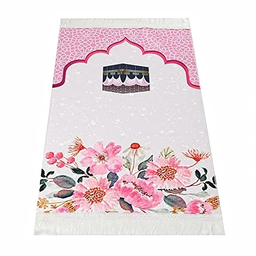 Çocuk Seccadesi Kabe Pembe 82×45 cm 110 gr - Tesbih Hediyeli
