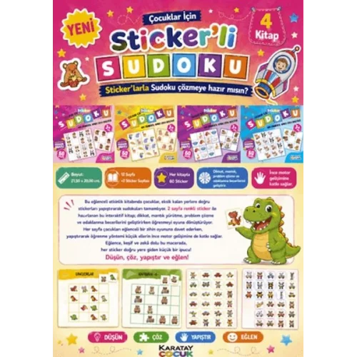 Çocuklar İçin Stickerli Sudoku - 4 Kitap