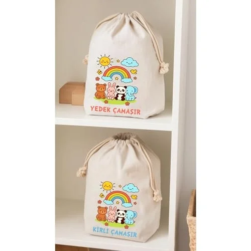 Çocuklar İçin Yedek ve Kirli Kıyafet Torbası, 30x40 cm, 2li Set