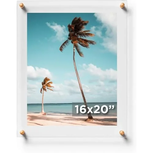 COOLMODERNFRAMES 40,6 x 50,8 cm Şeffaf Yüzer Çift Panel Akrilik Resim Çerçevesi, Sanat ve Fotoğrafları Dönüştürmek ve Sunmak için Altın Donanım