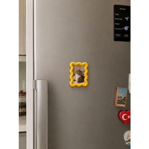 Dalgalı Tasarım Sarı Fotoğraf Çerçevesi, 10x7 cm, Buzdolabı için | PLA 3D Baskı