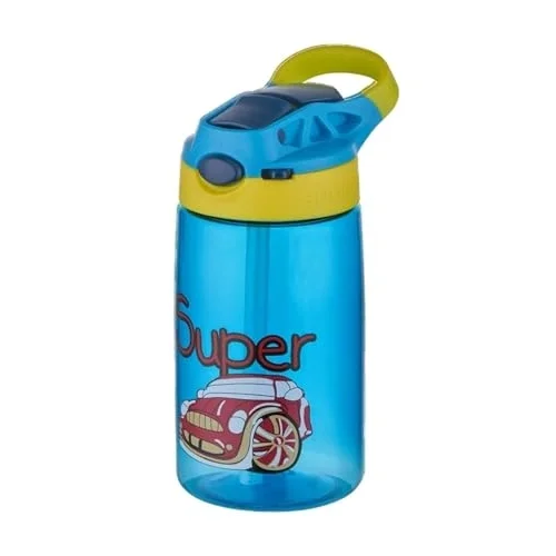 Diller 500ml Pipetli Desenli Tritan Çocuk Su Matarası (Mavi)