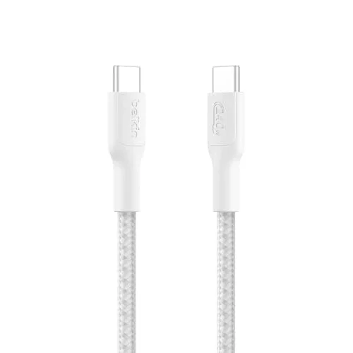 Eco Örgülü USB-C - USB-C Kablosu, 1 m, 240 W, Yumuşak, Esnek Hızlı Şarj Kablosu, iPhone 16, Galaxy S25, Pixel 9, MacBook, iPad Pro ve Daha Fazlası için Tip-C Şarj Kablosu - Beyaz (USB 2.0)