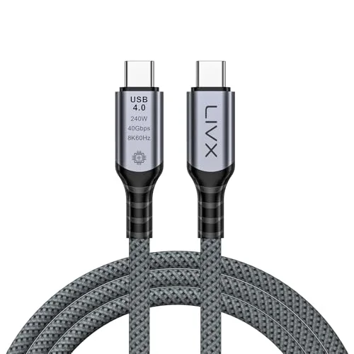 FAST USB 4.0 40Gbps, 240W, 8K60Hz USB4.0 USB-C Kablosu 1 Metre Gri KLV-01