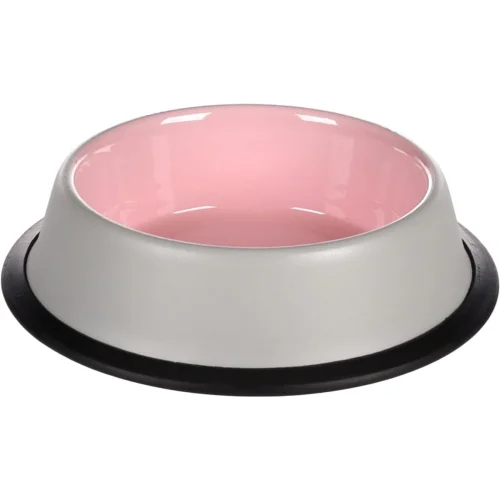 Fl Nell Boyalı Çelik Mama Kabı, Antıslıp, Gri-Pembe, 450Ml