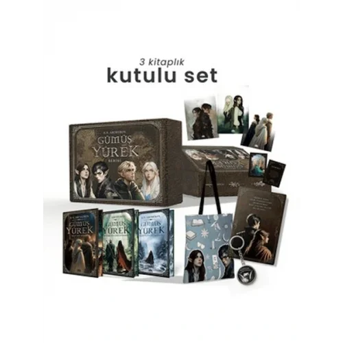 Gümüş Yürek Serisi - Üç Kitaplık Hediyeli Yan Boyamalı Kutu