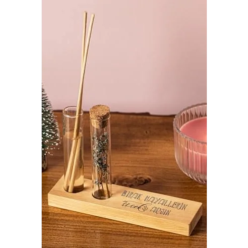 Hayellerin Çiçek Açsın Mottolu Dekoratif Set - Bambu Oda Kokusu Şişesi
