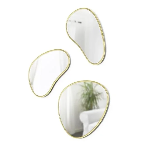 Hubba Pebble Duvar Montaj Aynaları, 3lü Set, Pirinç