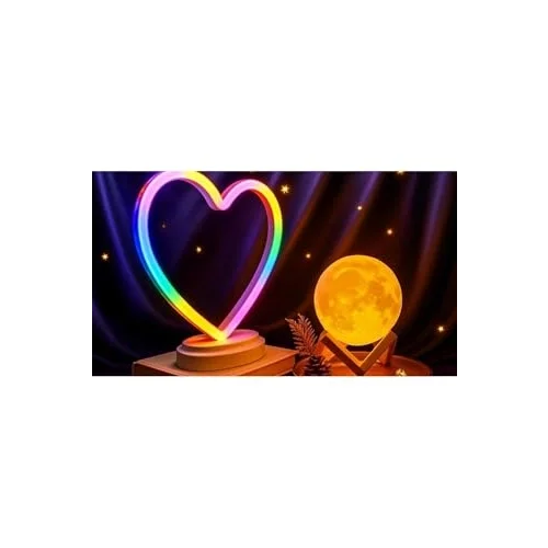 Işık kasabası(107) Neon Kalp Ve 3 D Led Sarı Küre Gece Lambası Sarı