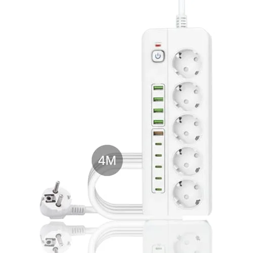 Isıya Dayanıklı Power Tuşlu 5li Grup Priz 5xusb 5x Type-c Çıkışlı Priz 4 Mt Kablolu