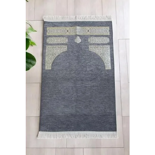 Kabe Desenli Örgü Püsküllü Şönil Seccade Gri