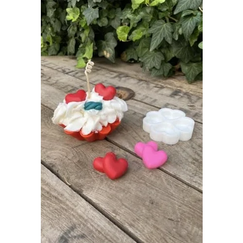 Kalp Mini Dörtlü Mum Kalıbı (Silikon) (Küçük Süsleme Kalıbı) 1 Adet