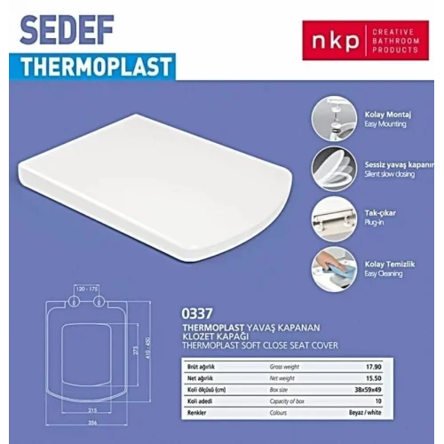 Mey İthalat® Kare Sedef Klozet Kapağı Beyaz Yavaş Kapanan