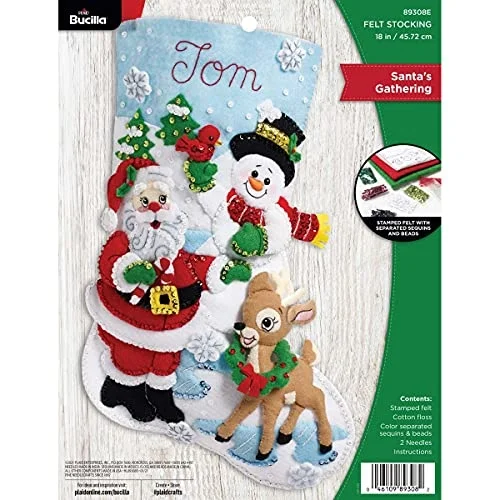 Keçe Aplike Noel Çorabı, Noel Babanın Buluşması, 45,72 cm, Kumaş