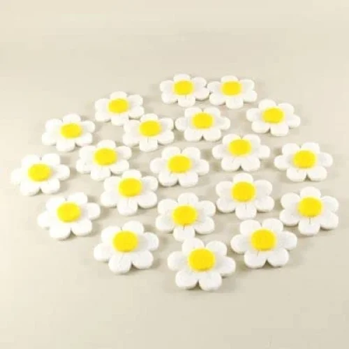 Keçe Beyaz Papatya 20 Adet 4 Cm