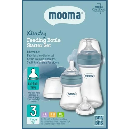 Kindy Antikolik 150 ml, 250 ml PP Biberon Başlangıç Seti, Mavi