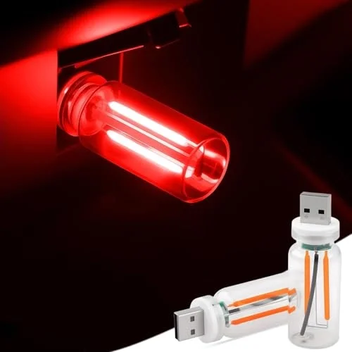 Kırmızı USB LED Gece Lambası, Cam Tüp, Dokunmatik, Mini Taşınabilir, Dim Edilebilir