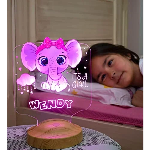 Kız Çocuğa Hediye Fil Figürlü Hediyelik Kişiye Özel Tatlı Fil 3d Led Lamba