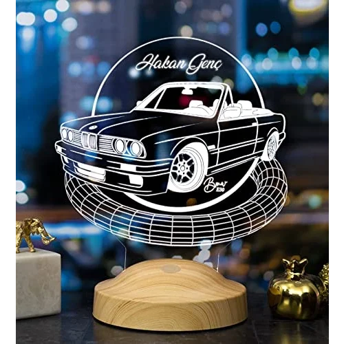Klasik Bmw E30 cabrio, Bmw Logolu Hediye 3D Led Lamba, Bmw Hayranına Hediye