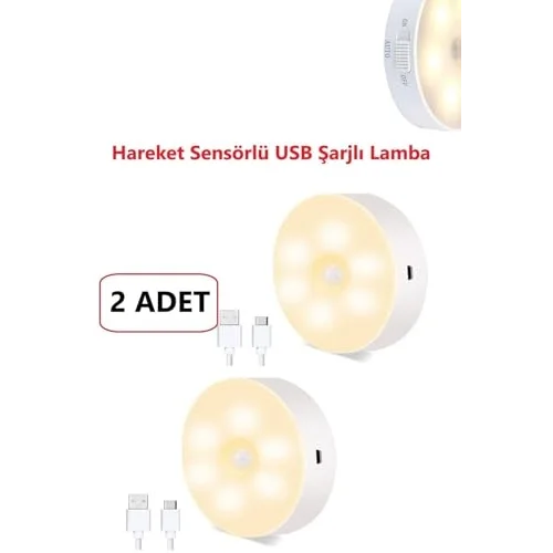 Led Gece Lambası Hareket Sensörü Şarj Edilebilir Duvara Monte Lamba 2 Adet