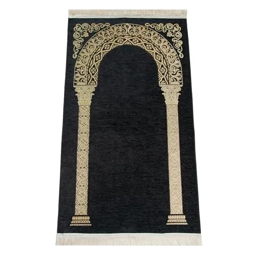 Lüks Mihrap Desenli Şönil Dokuma Seccade Siyah