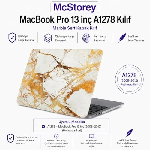 Macbook Pro Kılıf 13inç Marble A1278 (Eski Ethernetli Model 2008-2012) ile Uyumlu Marble 03