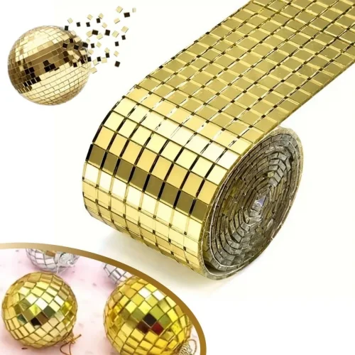 Mey İthalat® 1 Metre Uzunluğunda Gold Renk Aynalı Mozaik Taşlı Dekor Bandı 4 cm x 1 mt