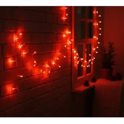 Mey İthalat® 10m 100 Led Damla Uçlu Kırmızı Işık Şeffaf Kablo