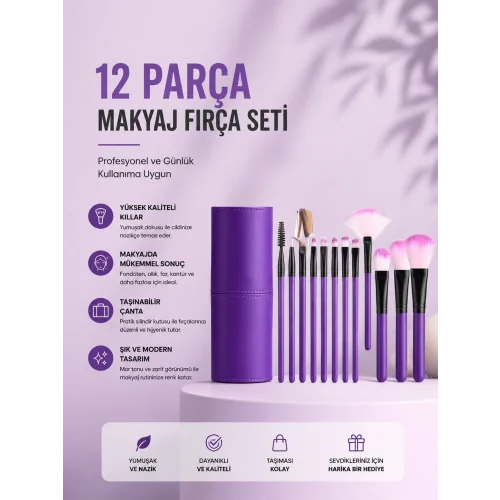 Mey İthalat® 12li Makyaj Fırça Seti Yumuşak Kıllı Profesyonel Kullanıma Uygun