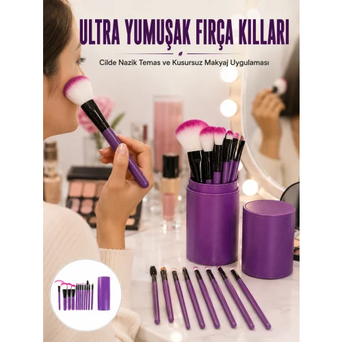Mey İthalat® 12 PARÇA PROFESYONEL MAKYAJ FIRÇA SETİ